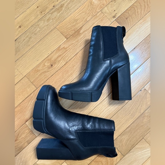Steve Madden vertex high ankle boots in black leather Chunky Grunge Goth 6.5 - Picture 8 of 11